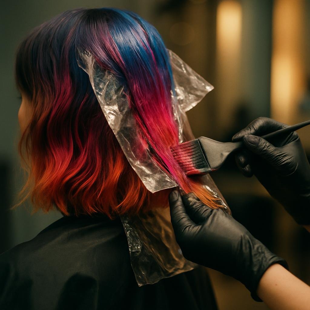 AI-generated concept image for this demo: a close-up of professional hair colouring technique. Not a real photo of Bloom Hair & Beauty's work.